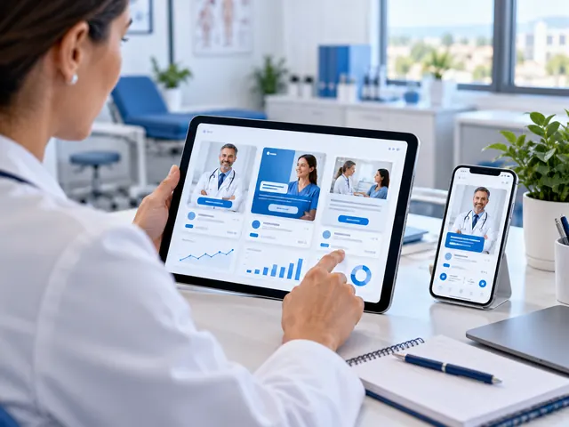 Planificación de anuncios médicos en tablet y teléfono