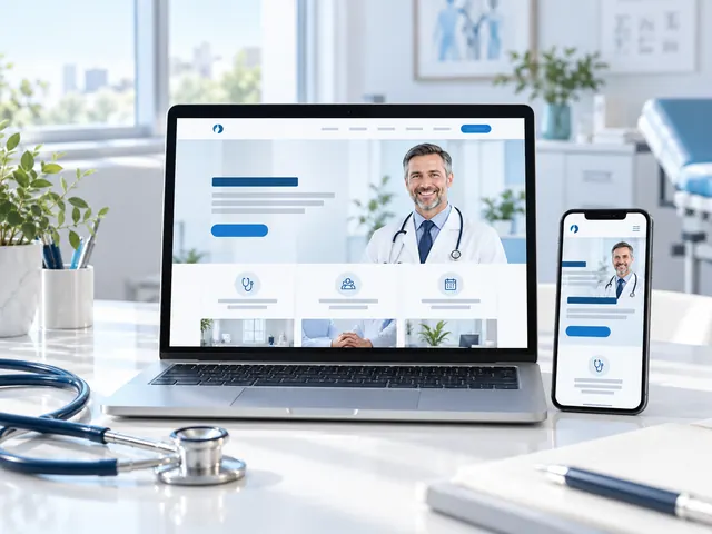 Sitio web médico presentado en computadora y teléfono